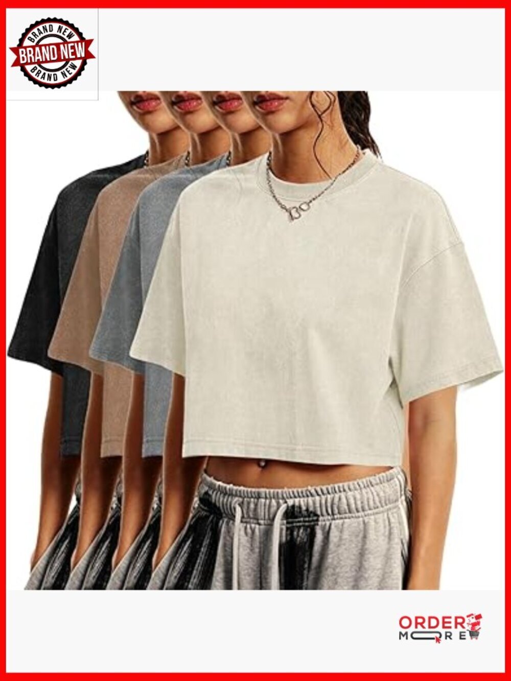Cropped Acid Wash Short Sleeve Tee Baggy Cotton Vintage T-Shirt